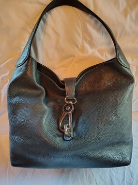 Dooney & Bourke Dark Gray Pebbled Leather Hobo Shoulder Bag